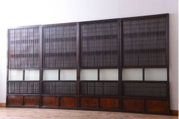 古民具・骨董　裏障子付き!アンティークガラス帯格子戸