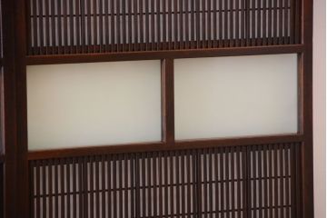 古民具・骨董　裏障子付き!アンティークガラス帯格子戸