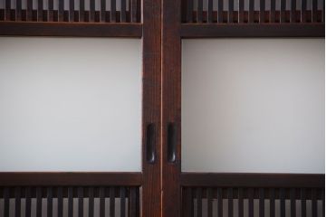 古民具・骨董　裏障子付き!アンティークガラス帯格子戸