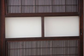 古民具・骨董　裏障子付き!アンティークガラス帯格子戸