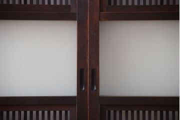 古民具・骨董　裏障子付き!アンティークガラス帯格子戸