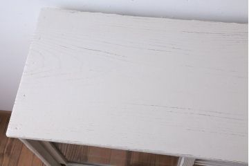 アンティーク家具　アンティークペイント　気泡ガラス引き戸のキャビネット(収納棚)