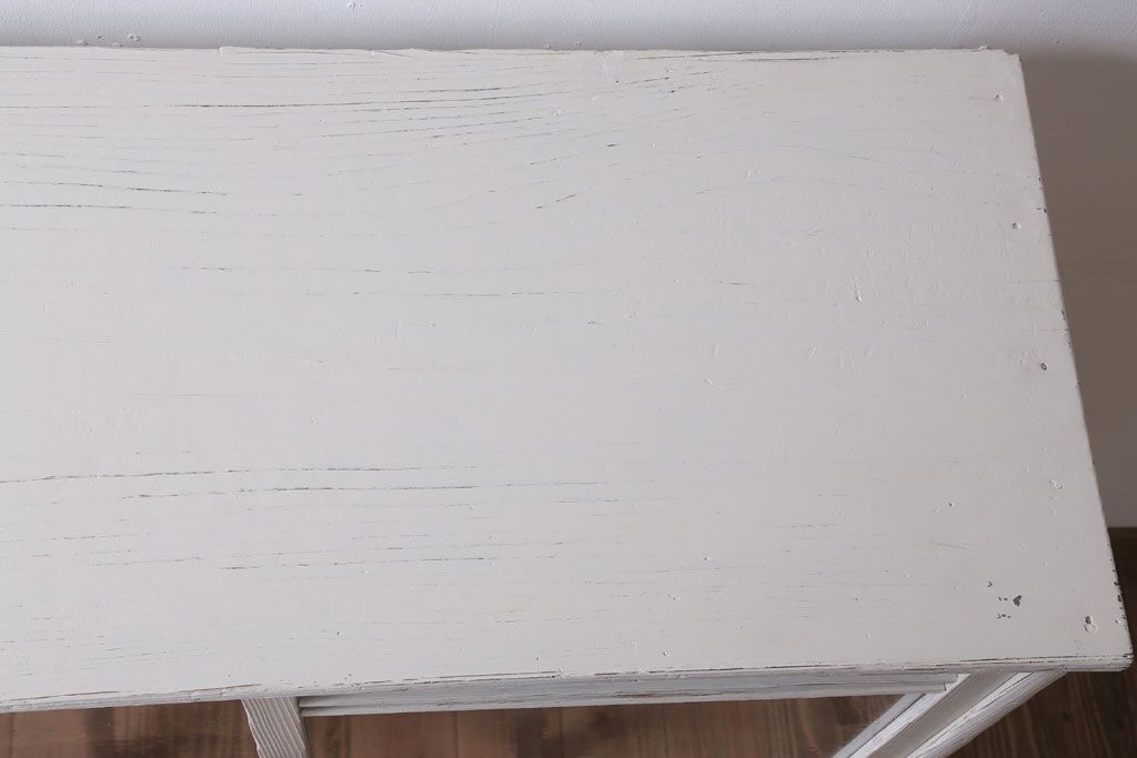 アンティーク家具　アンティークペイント　気泡ガラス引き戸のキャビネット(収納棚)