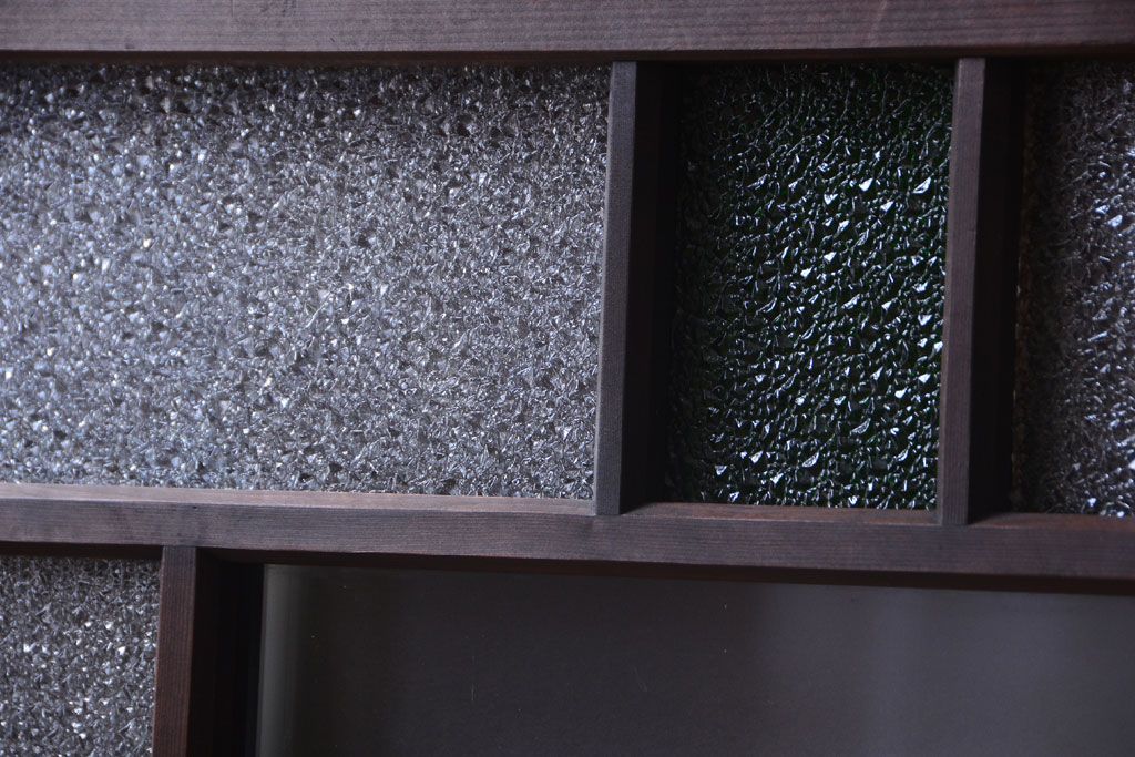 大正ロマン　当時物色ガラス入り!古い薬局のアンティークガラス戸2枚セット