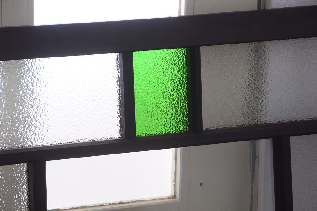 大正ロマン　当時物色ガラス入り!古い薬局のアンティークガラス戸2枚セット