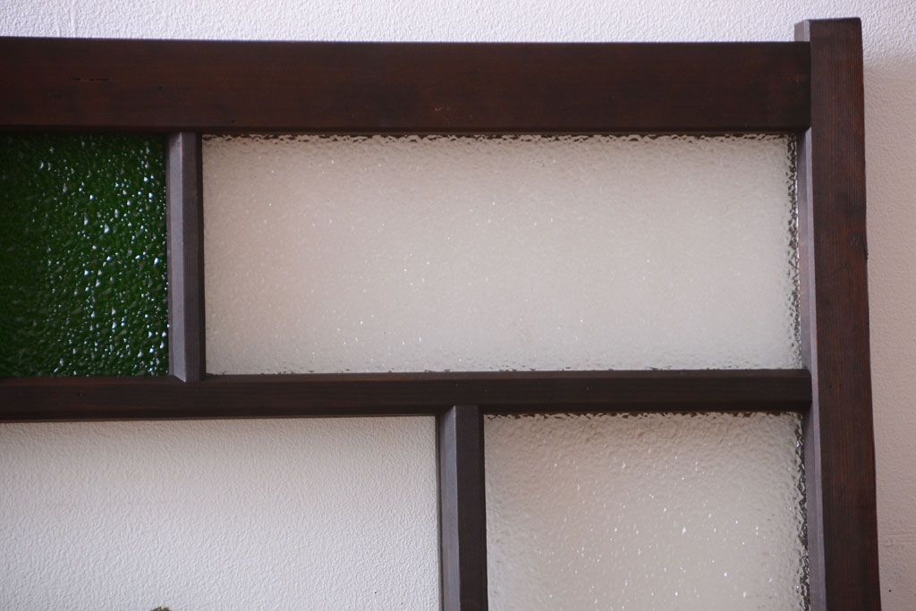 大正ロマン　当時物色ガラス入り!古い薬局のアンティークガラス戸2枚セット