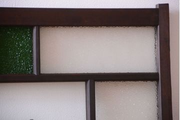 大正ロマン　当時物色ガラス入り!古い薬局のアンティークガラス戸2枚セット