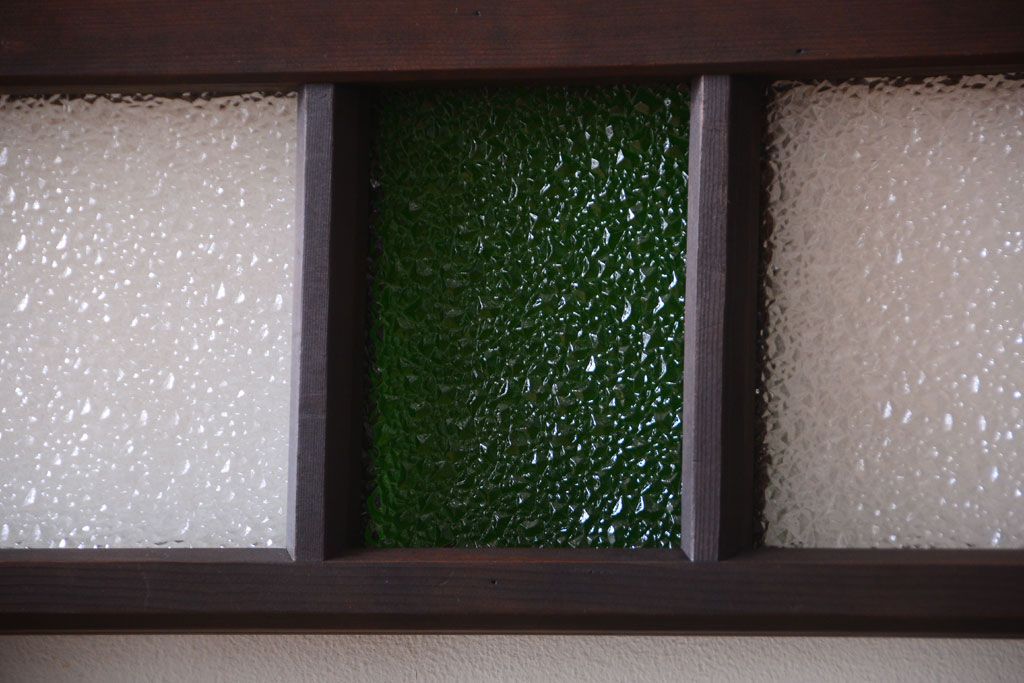 大正ロマン　当時物色ガラス入り!古い薬局のアンティークガラス戸2枚セット