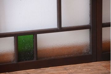 大正ロマン　当時物色ガラス入り!古い薬局のアンティークガラス戸2枚セット