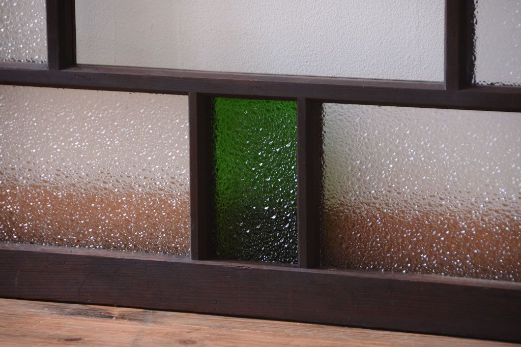 大正ロマン　当時物色ガラス入り!古い薬局のアンティークガラス戸2枚セット