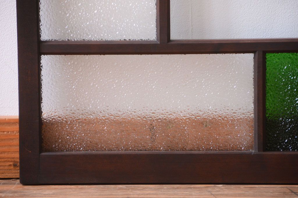 大正ロマン　当時物色ガラス入り!古い薬局のアンティークガラス戸2枚セット