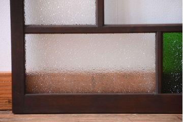 大正ロマン　当時物色ガラス入り!古い薬局のアンティークガラス戸2枚セット