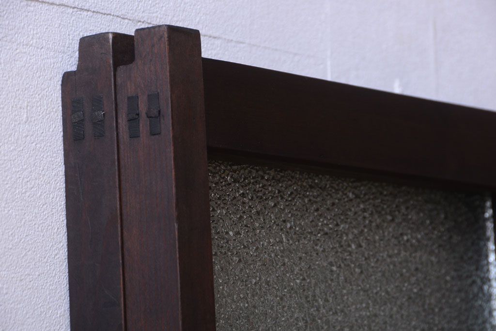 大正ロマン　当時物色ガラス入り!古い薬局のアンティークガラス戸2枚セット