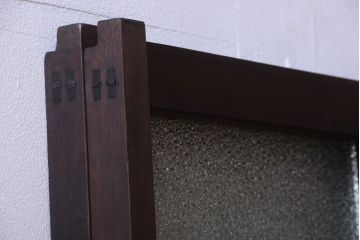 大正ロマン　当時物色ガラス入り!古い薬局のアンティークガラス戸2枚セット