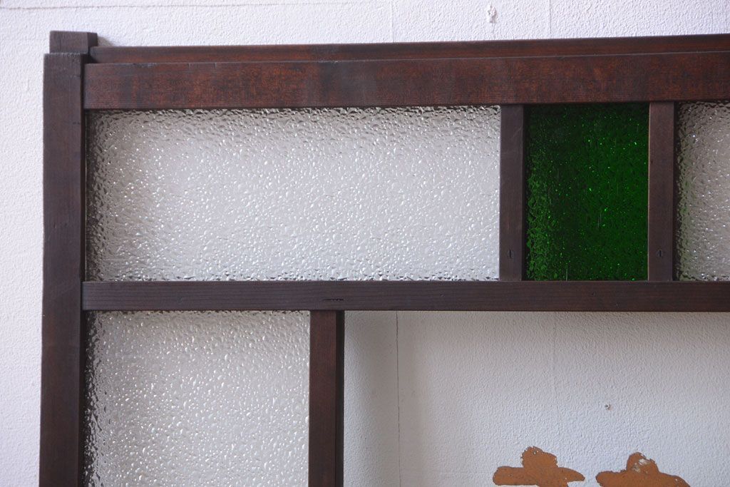 大正ロマン　当時物色ガラス入り!古い薬局のアンティークガラス戸2枚セット