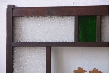 大正ロマン　当時物色ガラス入り!古い薬局のアンティークガラス戸2枚セット