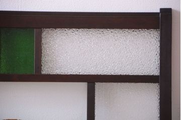 大正ロマン　当時物色ガラス入り!古い薬局のアンティークガラス戸2枚セット