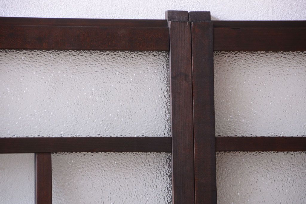 大正ロマン　当時物色ガラス入り!古い薬局のアンティークガラス戸2枚セット