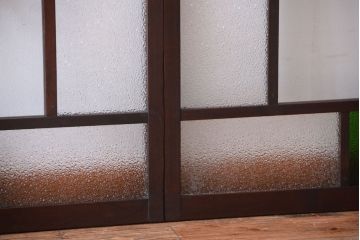 大正ロマン　当時物色ガラス入り!古い薬局のアンティークガラス戸2枚セット