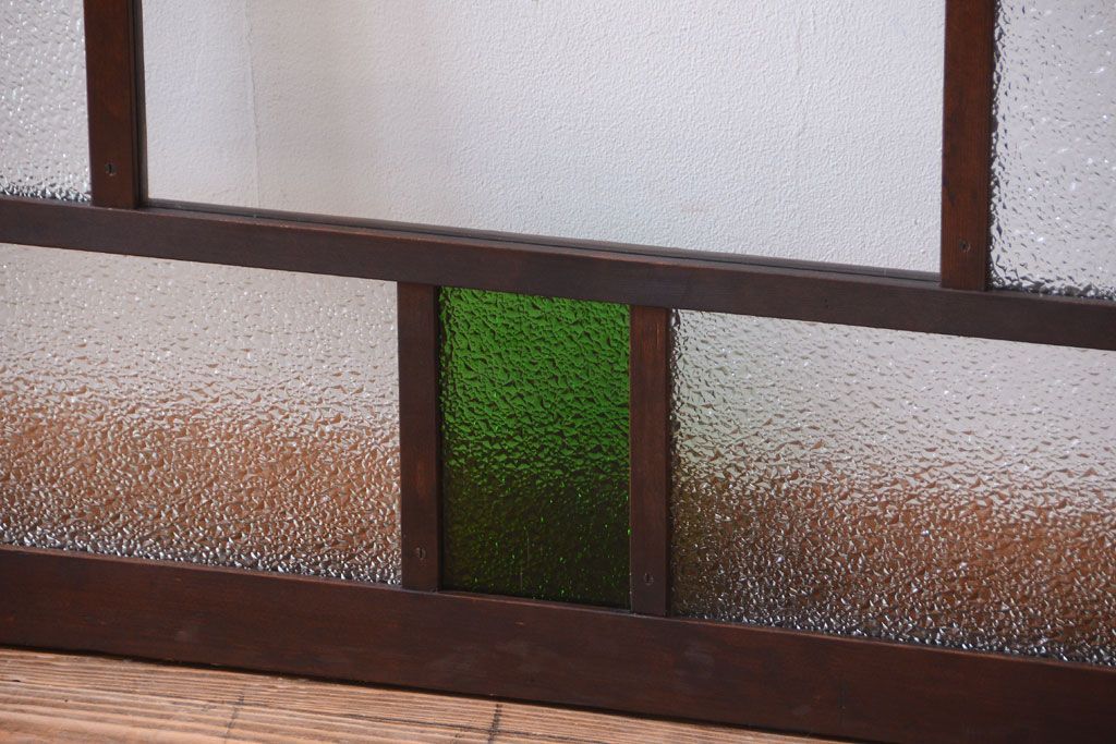 大正ロマン　当時物色ガラス入り!古い薬局のアンティークガラス戸2枚セット