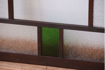 大正ロマン　当時物色ガラス入り!古い薬局のアンティークガラス戸2枚セット