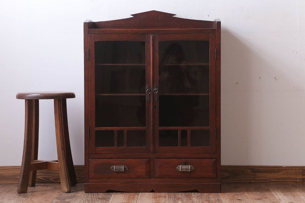 アンティーク家具　大正ロマン　古い木製のアンティークブックケース(本箱)