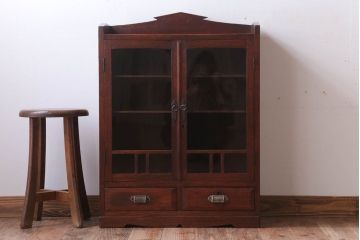 アンティーク家具　大正ロマン　古い木製のアンティークブックケース(本箱)