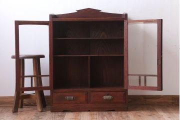 アンティーク家具　大正ロマン　古い木製のアンティークブックケース(本箱)