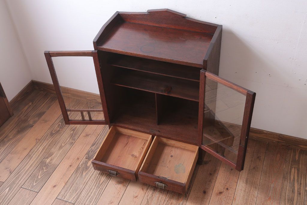 アンティーク家具　大正ロマン　古い木製のアンティークブックケース(本箱)