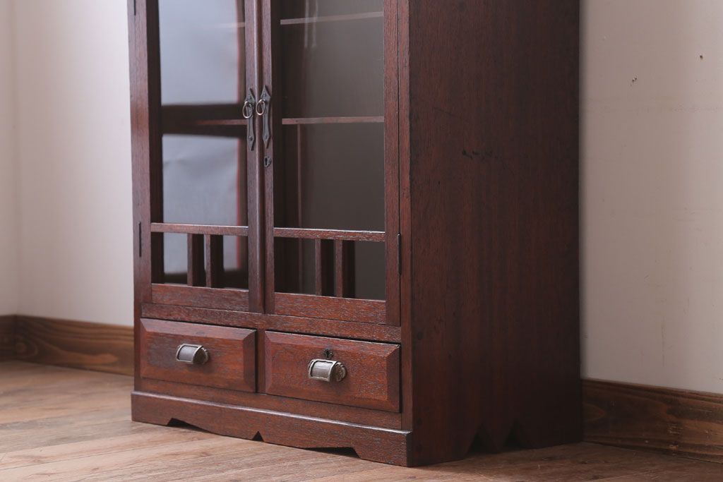 アンティーク家具　大正ロマン　古い木製のアンティークブックケース(本箱)