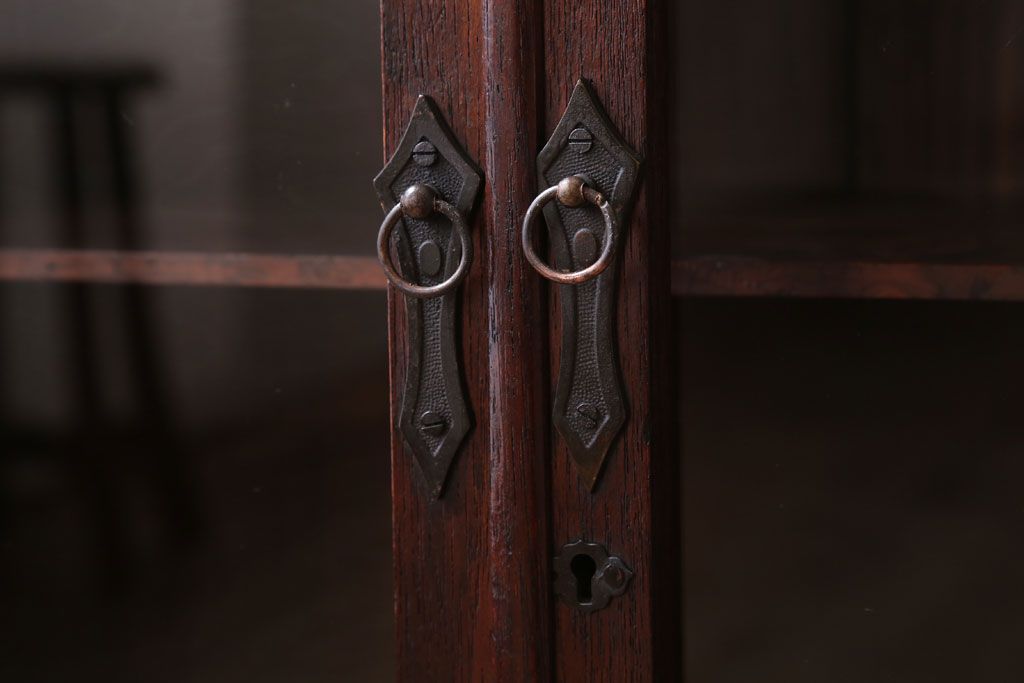 アンティーク家具　大正ロマン　古い木製のアンティークブックケース(本箱)