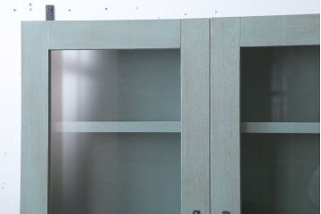 アンティーク家具　アンティークペイント　古い木のシンプルな壁掛け戸棚(2)