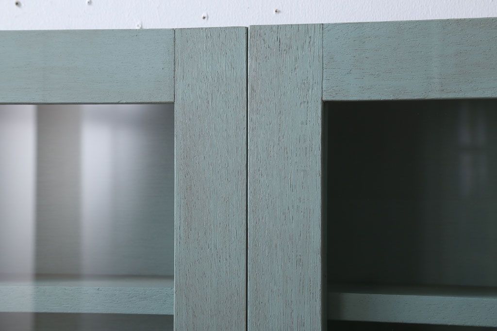 アンティーク家具　アンティークペイント　古い木のシンプルな壁掛け戸棚(2)