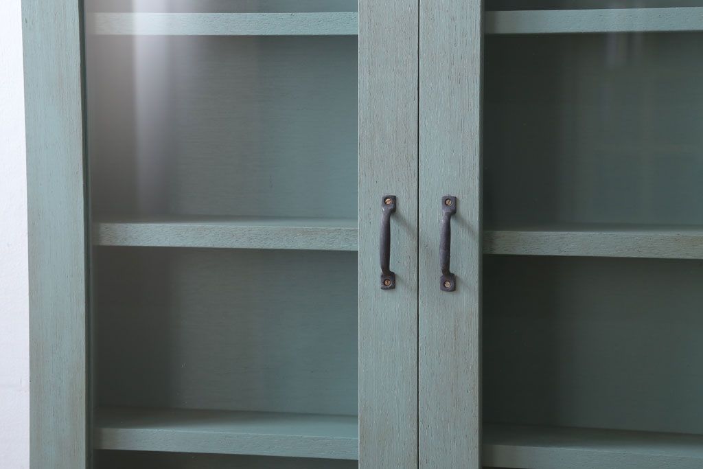 アンティーク家具　アンティークペイント　古い木のシンプルな壁掛け戸棚(2)