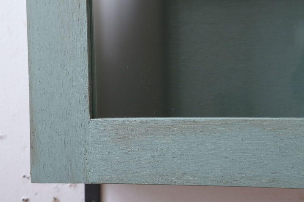 アンティーク家具　アンティークペイント　古い木のシンプルな壁掛け戸棚(2)