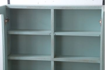 アンティーク家具　アンティークペイント　古い木のシンプルな壁掛け戸棚(2)