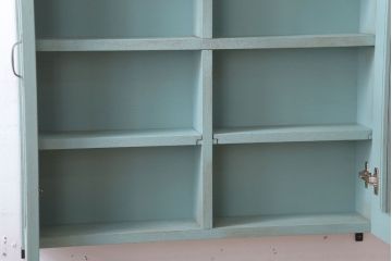 アンティーク家具　アンティークペイント　古い木のシンプルな壁掛け戸棚(2)