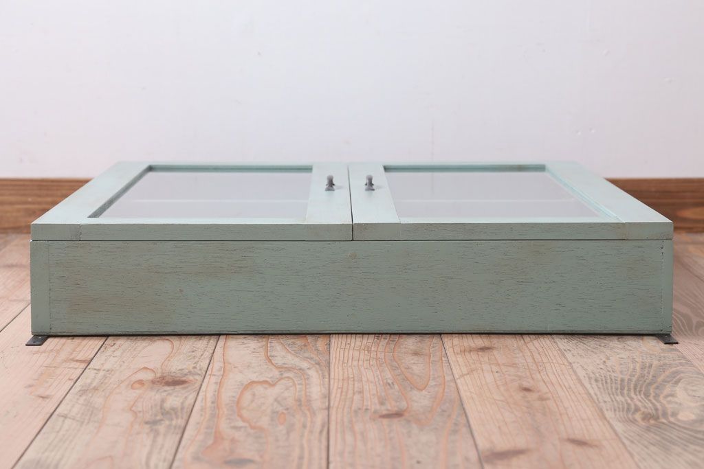 アンティーク家具　アンティークペイント　古い木のシンプルな壁掛け戸棚(2)