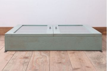 アンティーク家具　アンティークペイント　古い木のシンプルな壁掛け戸棚(2)