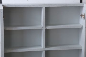 アンティーク家具　アンティークペイント　気泡ガラス入り!シンプルな縦型の壁掛け戸棚(2)