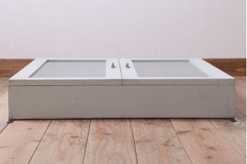 アンティーク家具　アンティークペイント　気泡ガラス入り!シンプルな縦型の壁掛け戸棚(2)