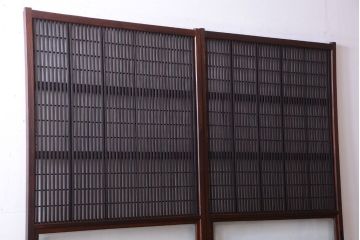 古民具・骨董　腰板玉杢材!欅枠の裏障子付き格子戸2枚セット