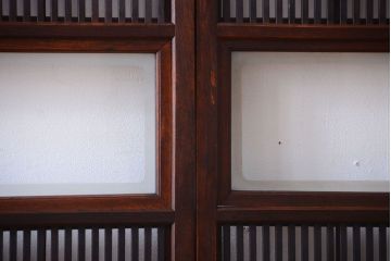 古民具・骨董　腰板玉杢材!欅枠の裏障子付き格子戸2枚セット
