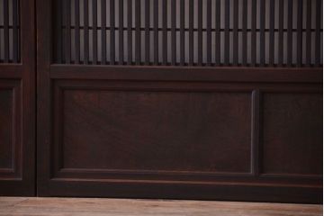 古民具・骨董　腰板玉杢材!欅枠の裏障子付き格子戸2枚セット