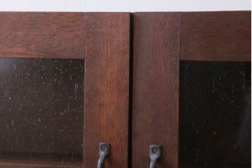 アンティーク家具　アンティーク　気泡ガラス入り!3つ扉の壁掛け横型キャビネット(収納棚)(1)