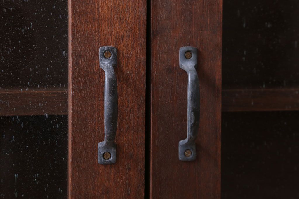 アンティーク家具　アンティーク　気泡ガラス入り!3つ扉の壁掛け横型キャビネット(収納棚)(1)