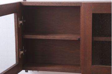 アンティーク家具　アンティーク　気泡ガラス入り!3つ扉の壁掛け横型キャビネット(収納棚)(1)