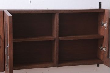 アンティーク家具　アンティーク　気泡ガラス入り!3つ扉の壁掛け横型キャビネット(収納棚)(1)