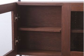 アンティーク家具　アンティーク　気泡ガラス入り!3つ扉の壁掛け横型キャビネット(収納棚)(2)