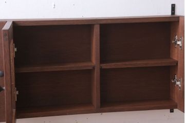 アンティーク家具　アンティーク　気泡ガラス入り!3つ扉の壁掛け横型キャビネット(収納棚)(2)